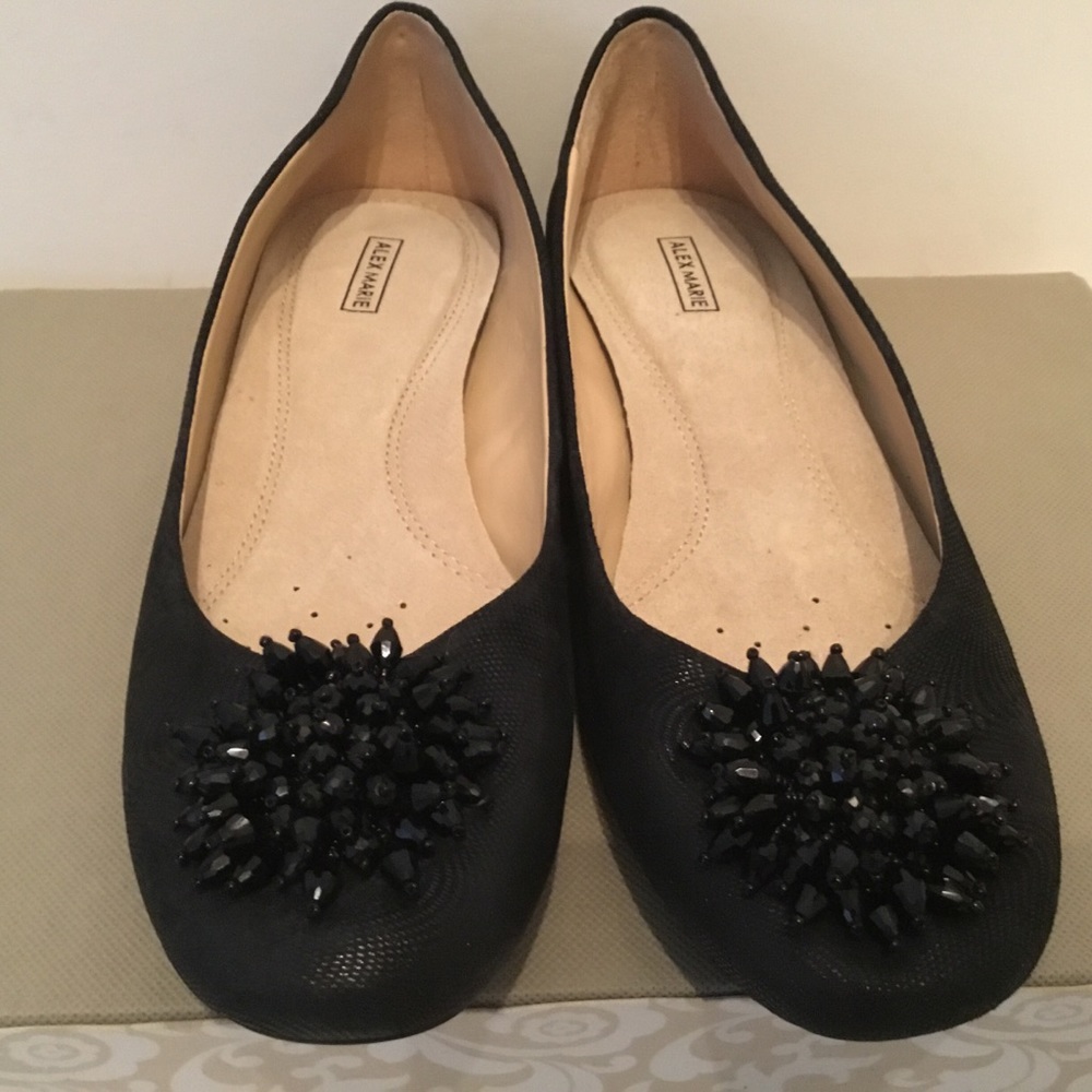 Alex Marie Meghann black leather ballet flats bead embellishments / NEW - Picture 2 of 9
